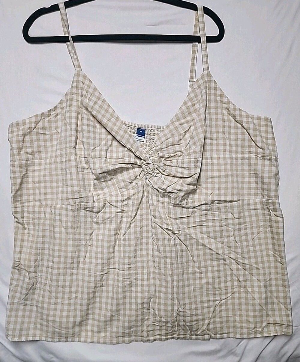 Old Navy Boho Womens 4X V Neck Beige Checkered Stretch Tank Top